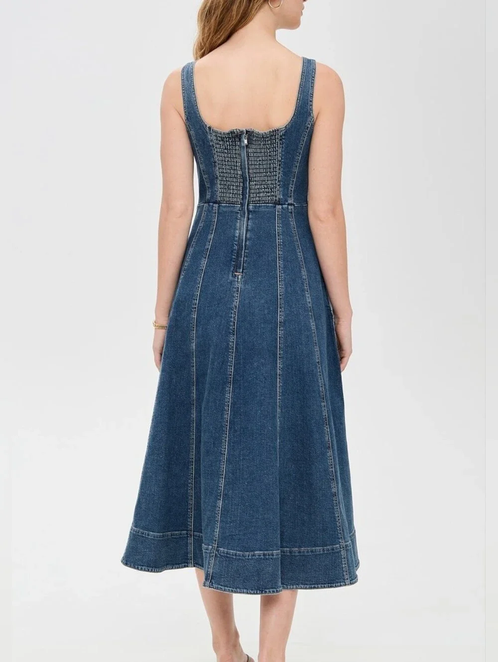 Madewell Croswell Wash Denim Jean Seamed Flare Midi Dress Size 6 NWT - Picture 5 of 13